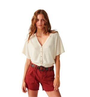 ba&sh Domino Linen Blend Cardigan Off White Size Small